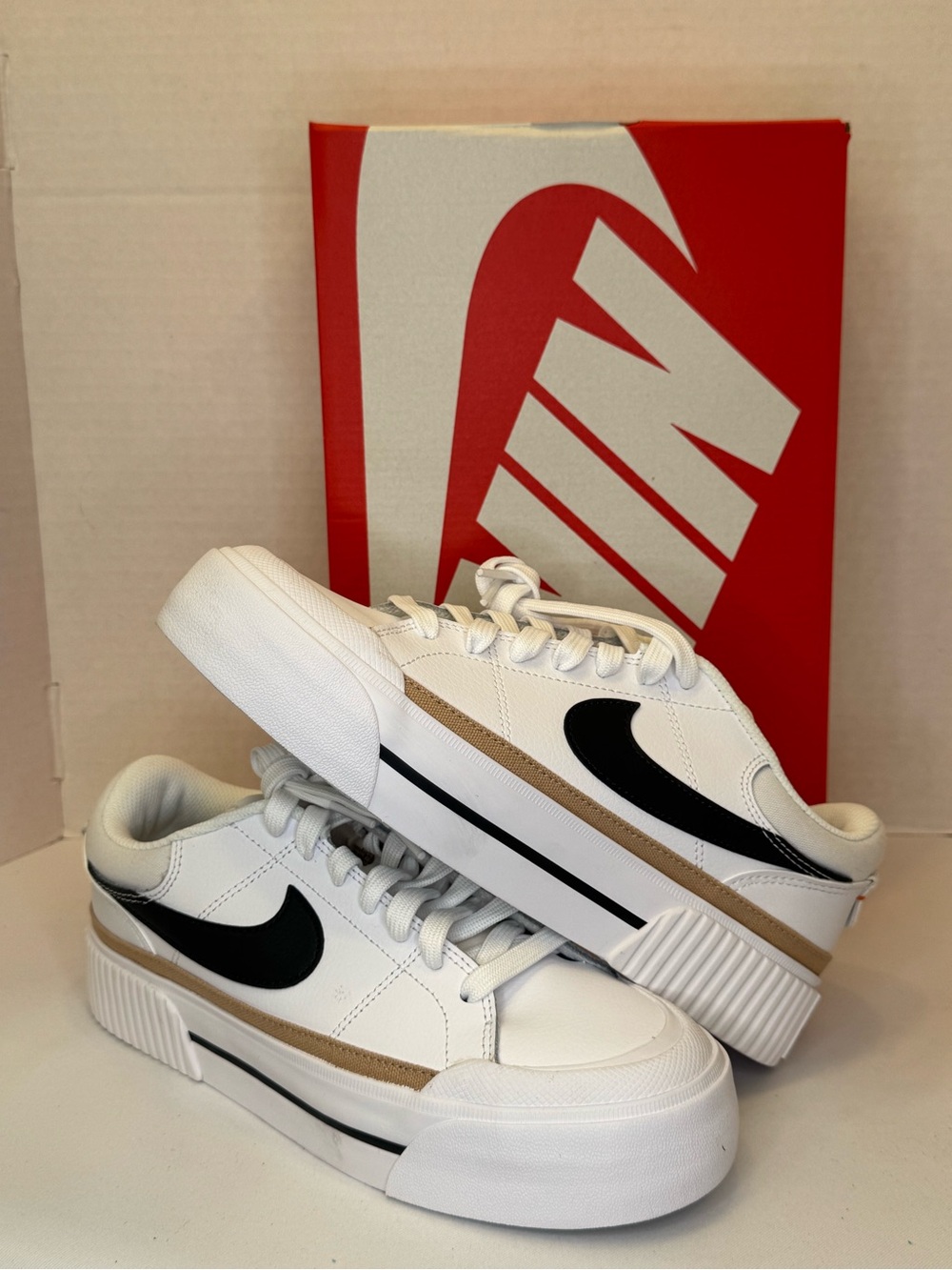Nike Court Legacy Lift Women’s Platform Sneakers White/Black-Hemp - Picture 3 of 7